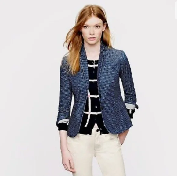 J. Crew Indigo Denim & White Polka Dot Schoolboy Blazer, Style# 40203 - Picture 16 of 16
